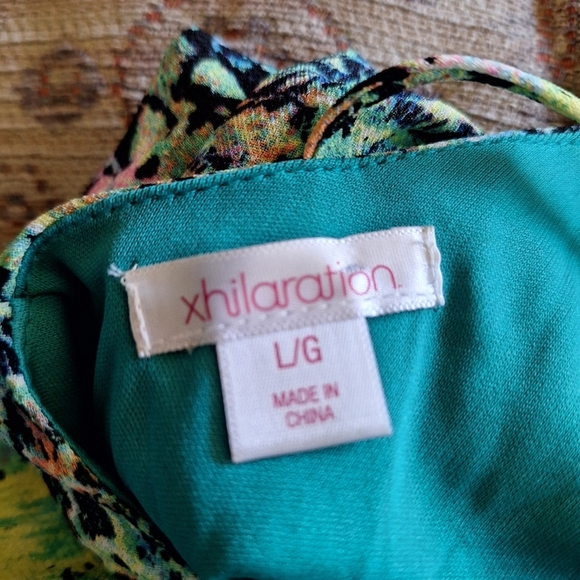 Xhileration Dress Spaghetti Cross Straps SzL Aqua Floral Print Pretty Summer - Picture 5 of 10